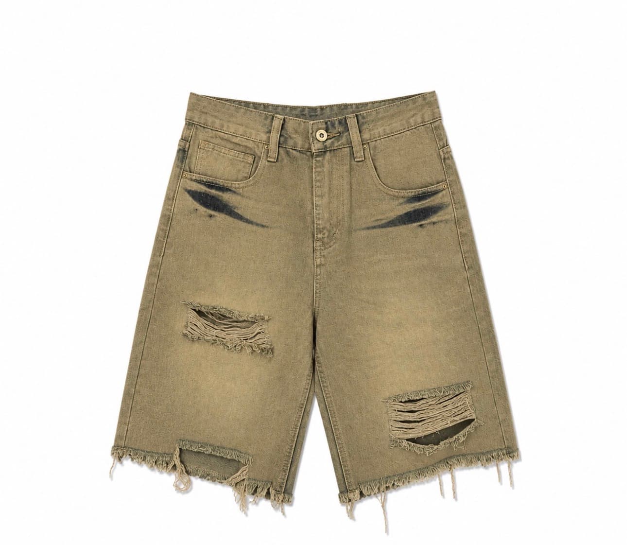 Olive Distressed Denim Bermuda